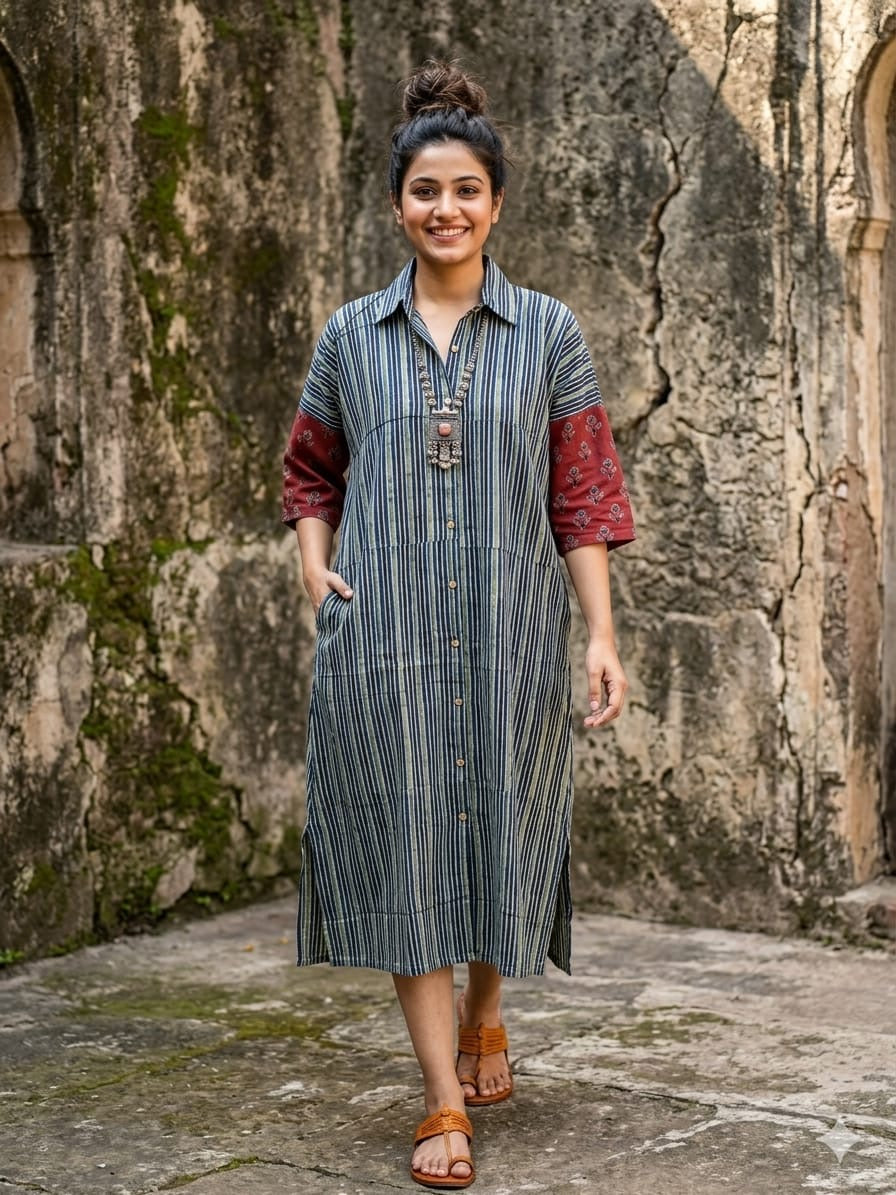 Ajrakh cotton shirt dress