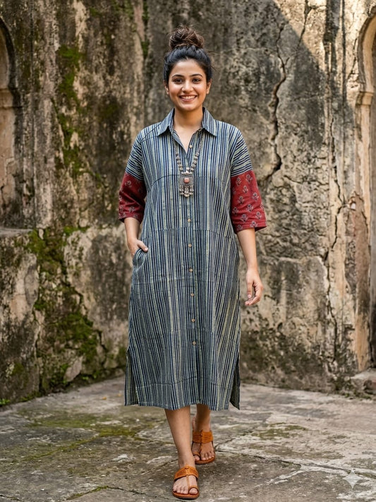 Ajrakh cotton shirt dress