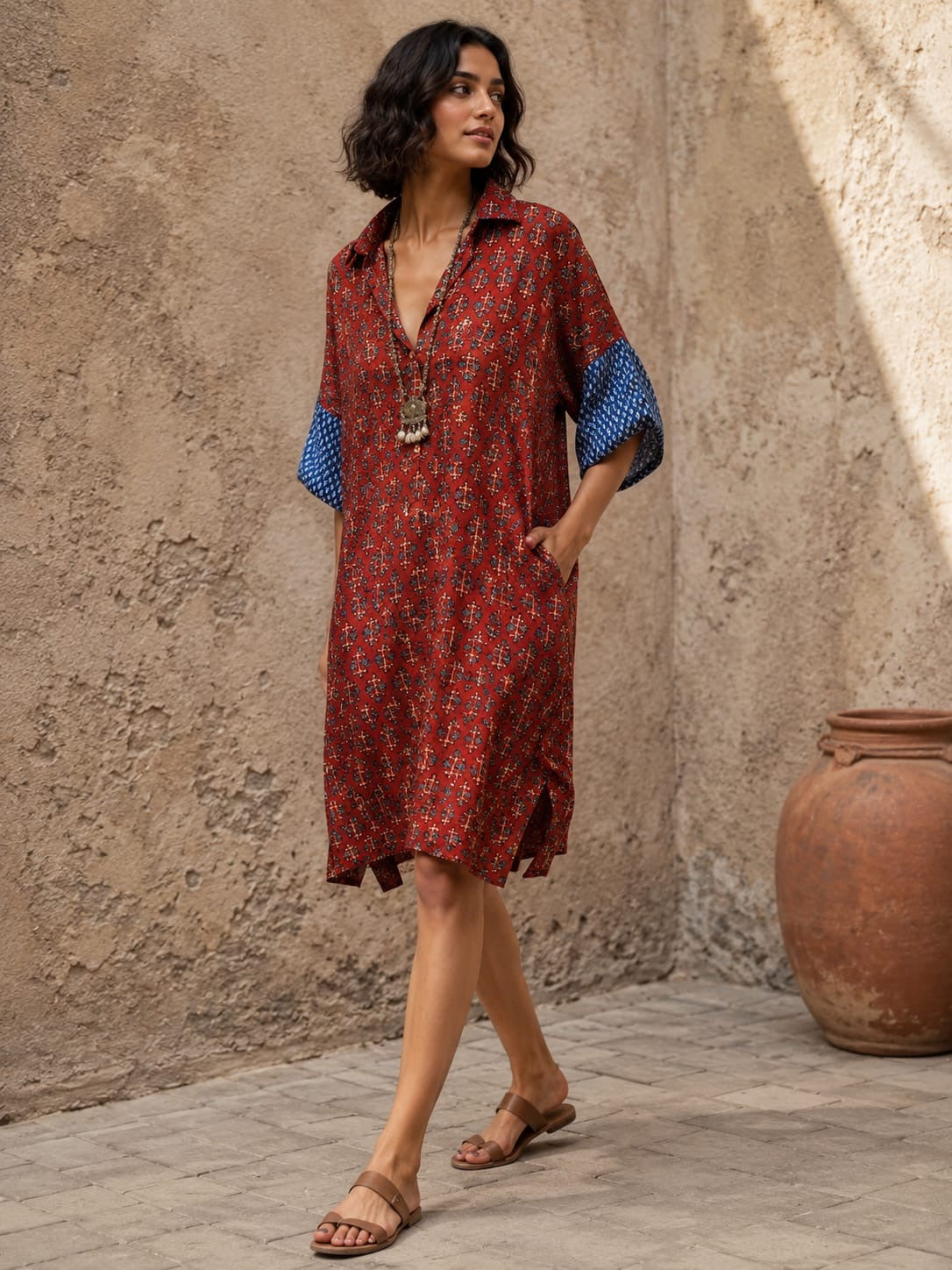 Ajrakh shirt dress (Short)