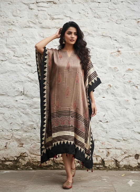 Ajrakh Kaftan in modal silk