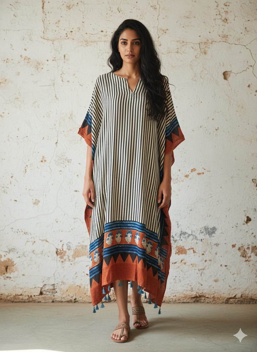 Ajrakh Kaftan in modal silk