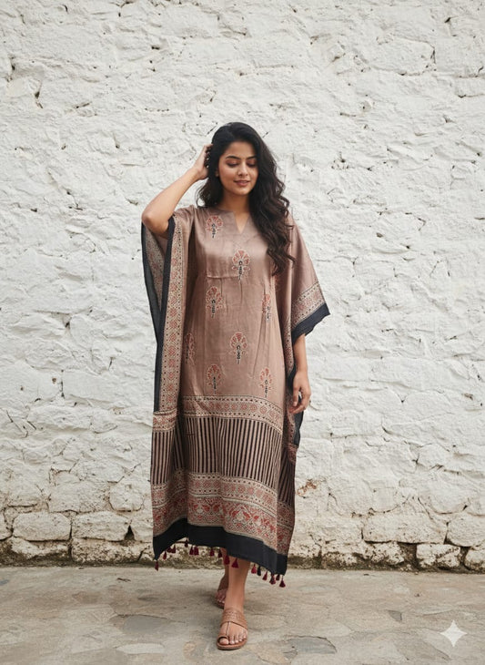 Ajrakh Kaftan in modal silk