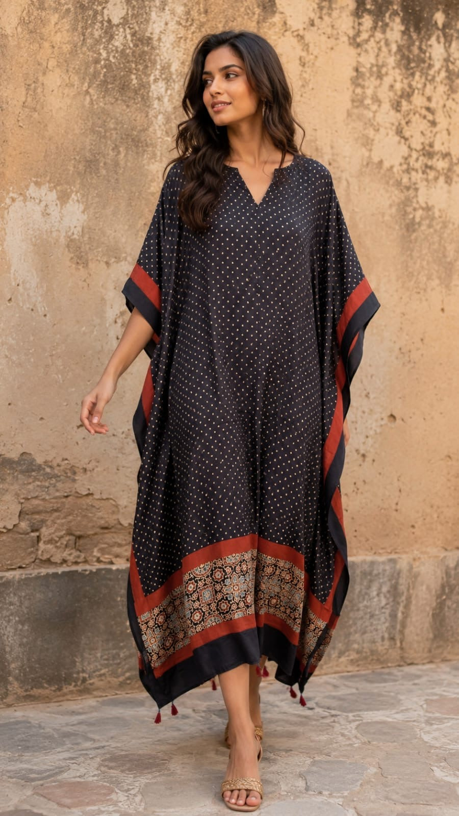 Ajrakh Kaftan in modal silk
