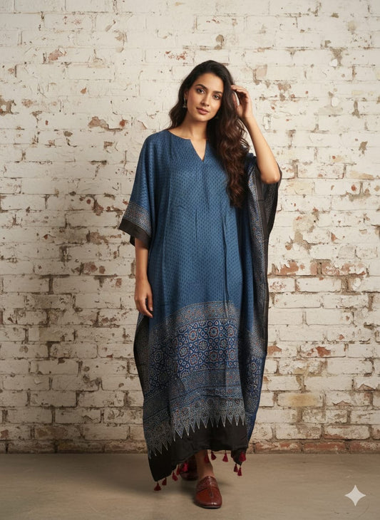 Ajrakh Kaftan in modal silk
