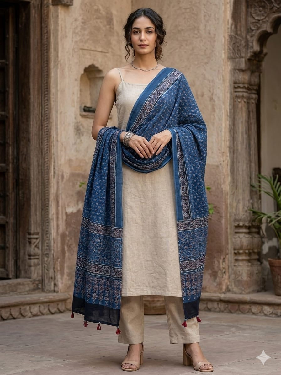 Ajrakh mul cotton dupatta