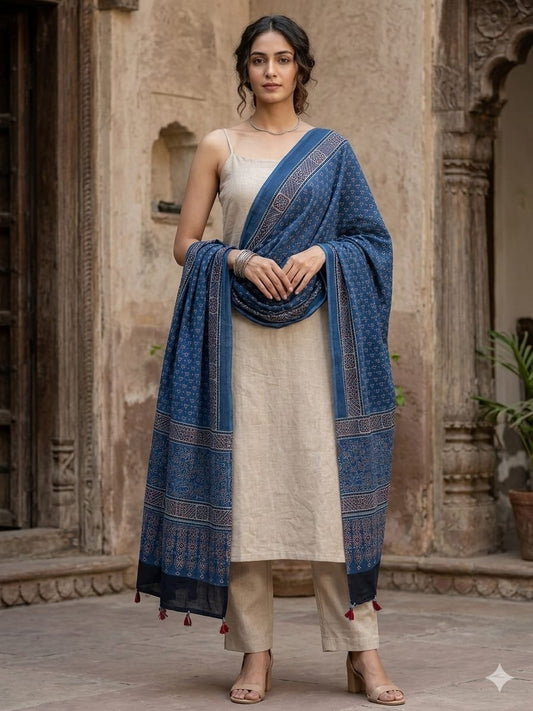 Ajrakh mul cotton dupatta