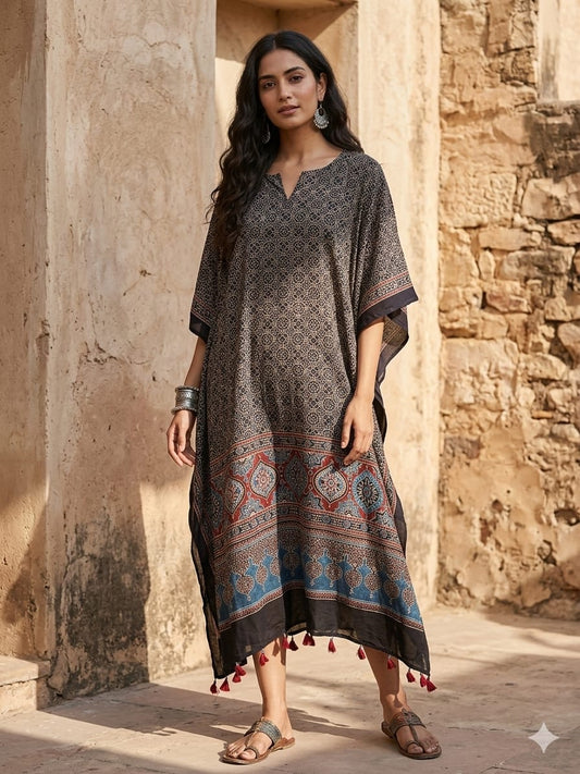 Ajrakh Kaftan in modal silk