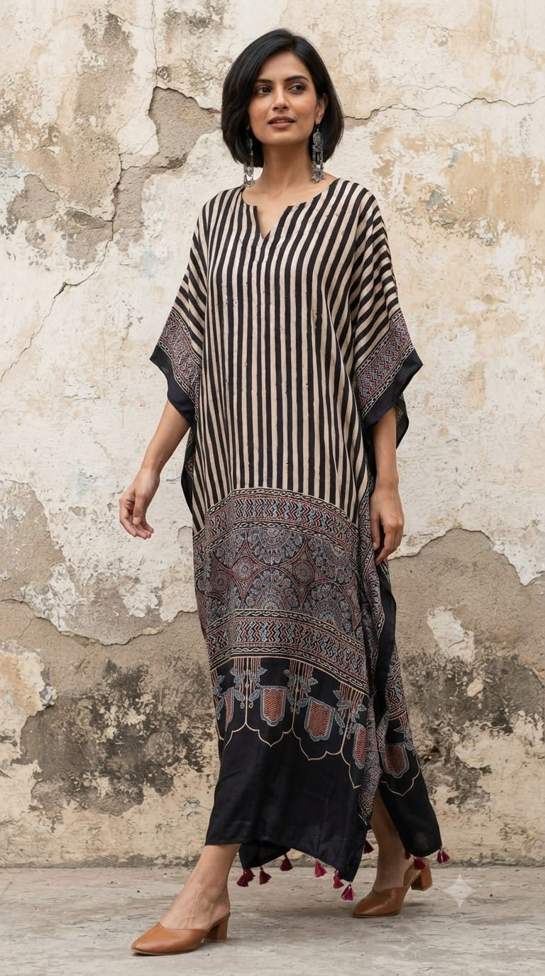 Ajrakh Kaftan in modal silk