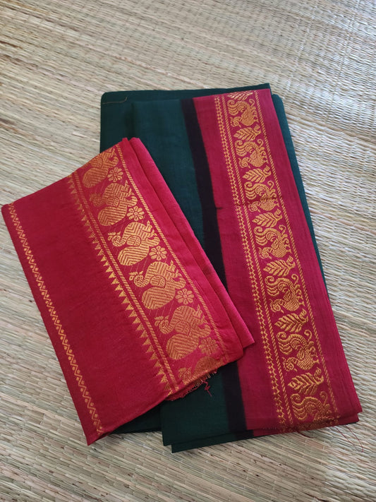 Madurai Sungudi saree (dark green saree with red border) (without blouse)