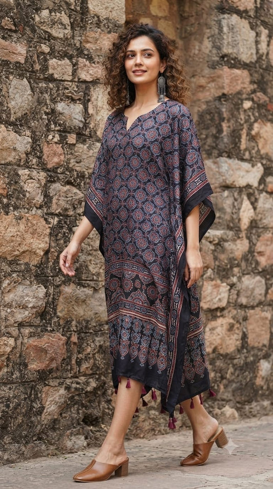 Ajrakh Kaftan in modal silk