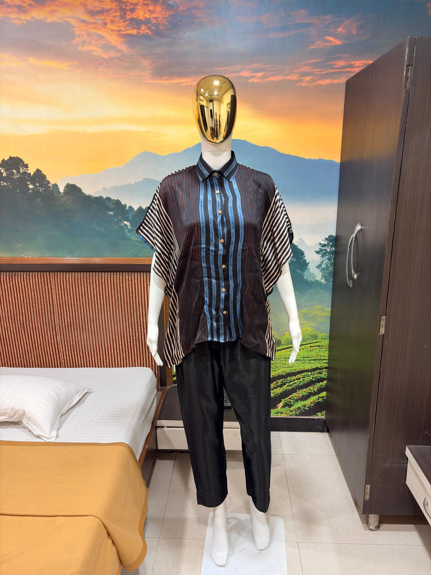 Ajrakh Kaftan shirt in modal silk