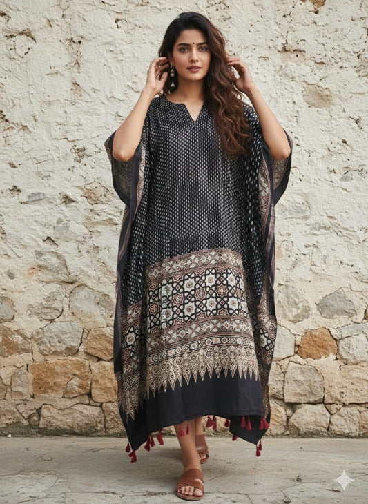 Ajrakh Kaftan in modal silk