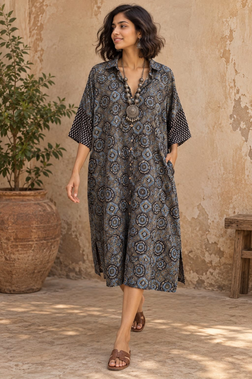 Ajrakh shirt dress