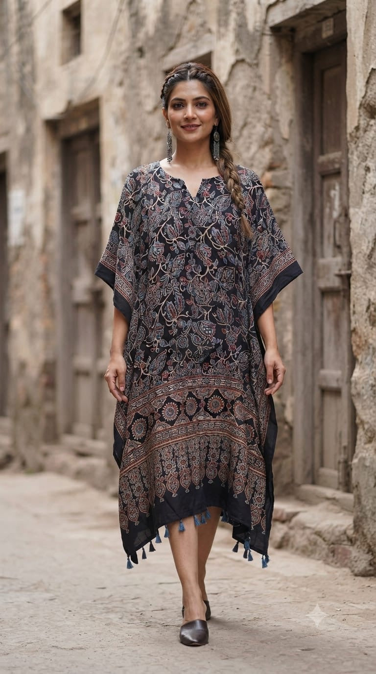 Ajrakh Kaftan in modal silk