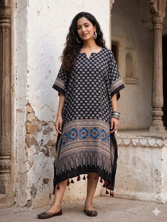 Ajrakh Kaftan in modal silk
