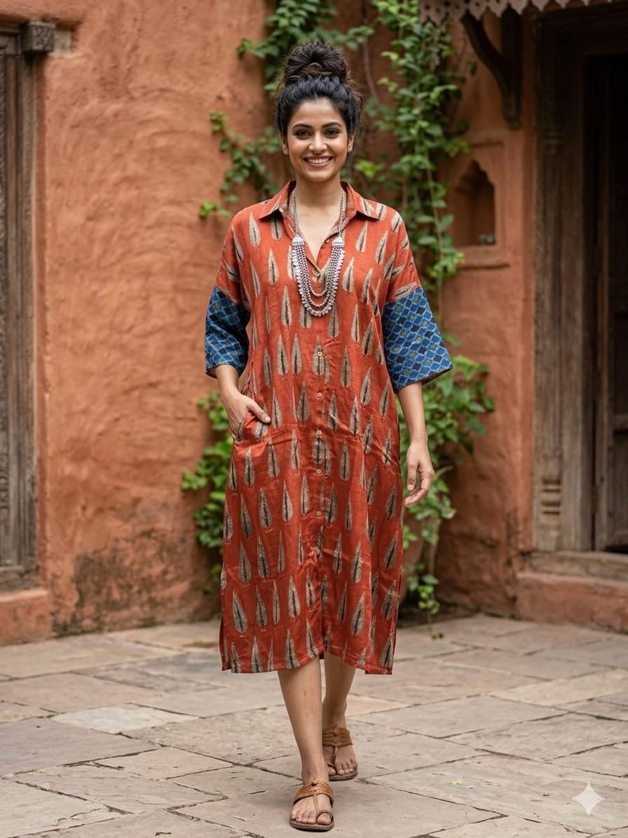 Ajrakh shirt dress
