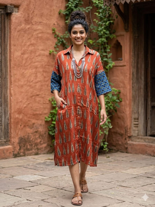 Ajrakh shirt dress