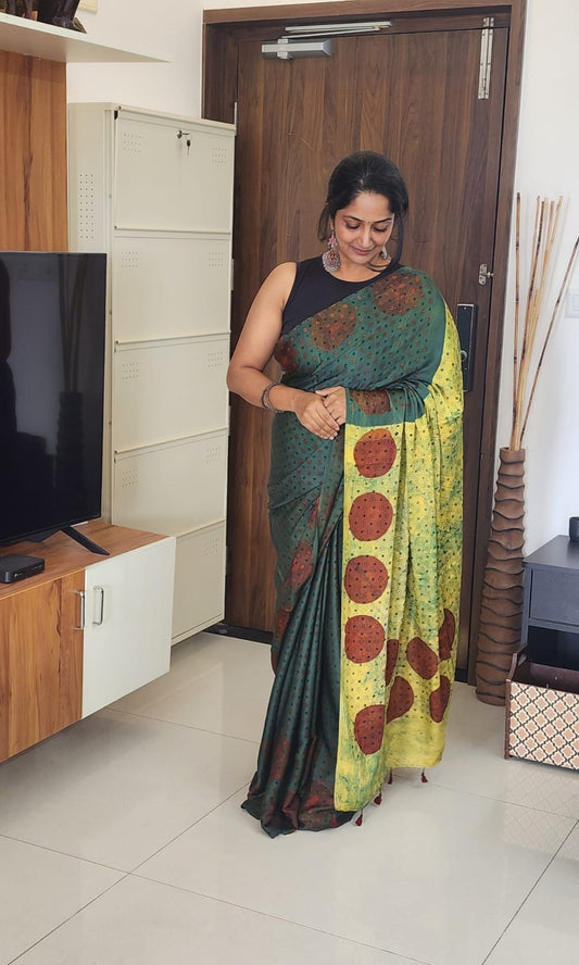 Ajrakh Modal saree (Green)