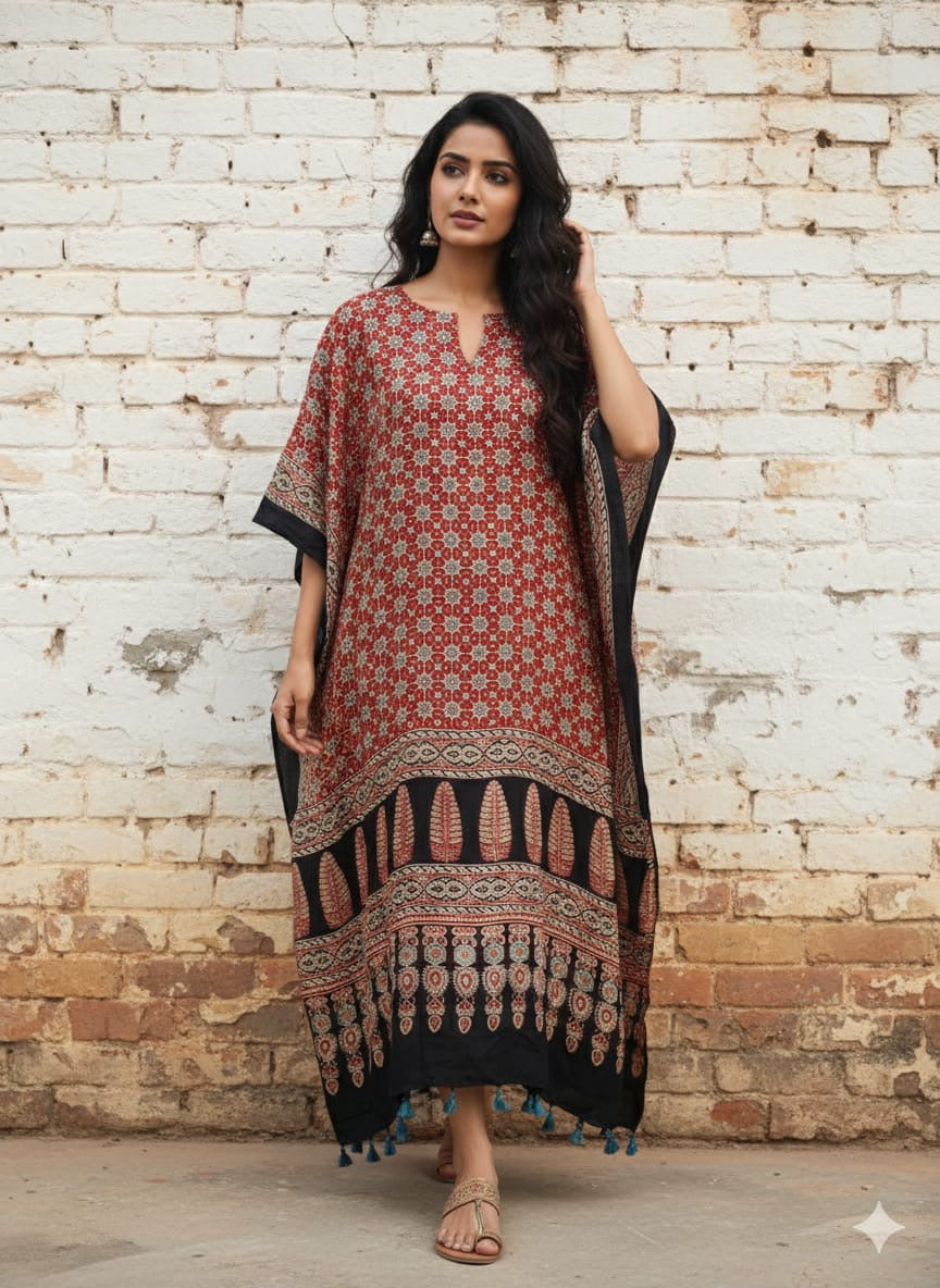 Ajrakh Kaftan in modal silk