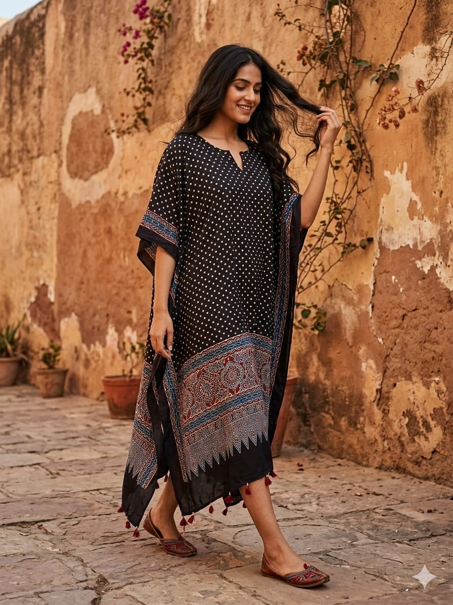 Ajrakh Kaftan in modal silk