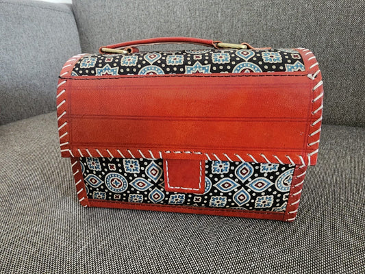 Ajrakh leather sling bag
