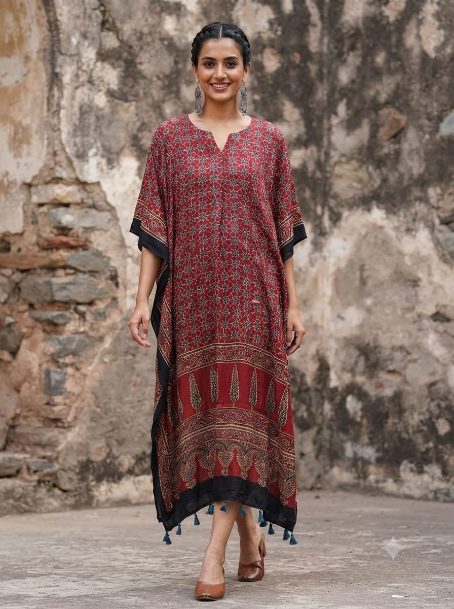 Ajrakh Kaftan in modal silk
