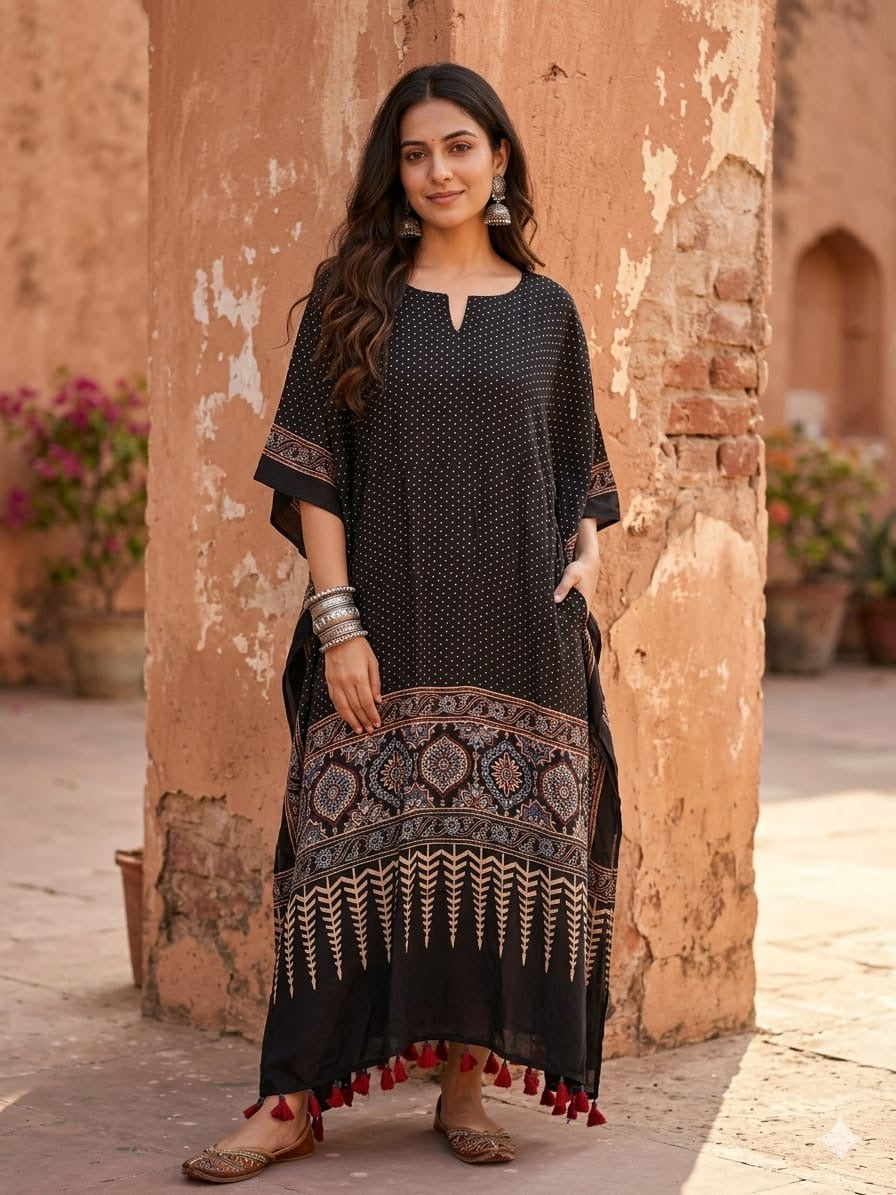 Ajrakh Kaftan in modal silk