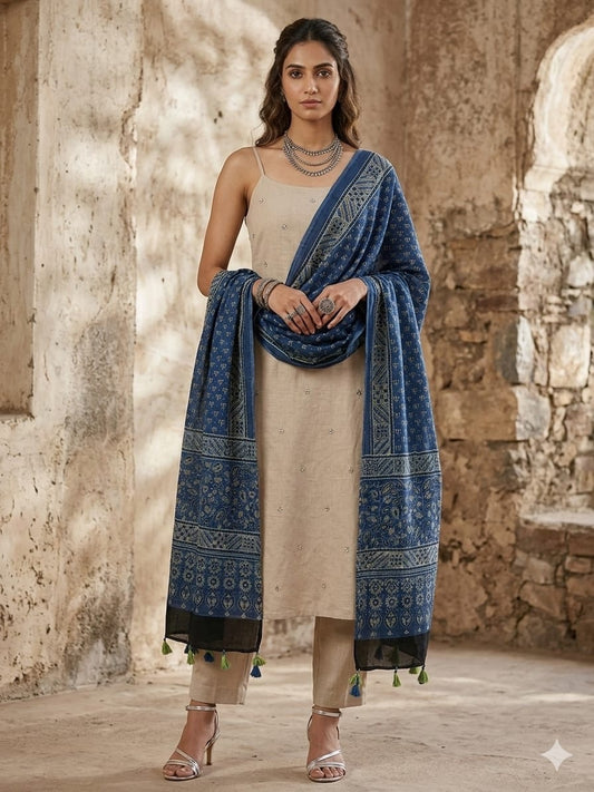 Ajrakh mul cotton dupatta
