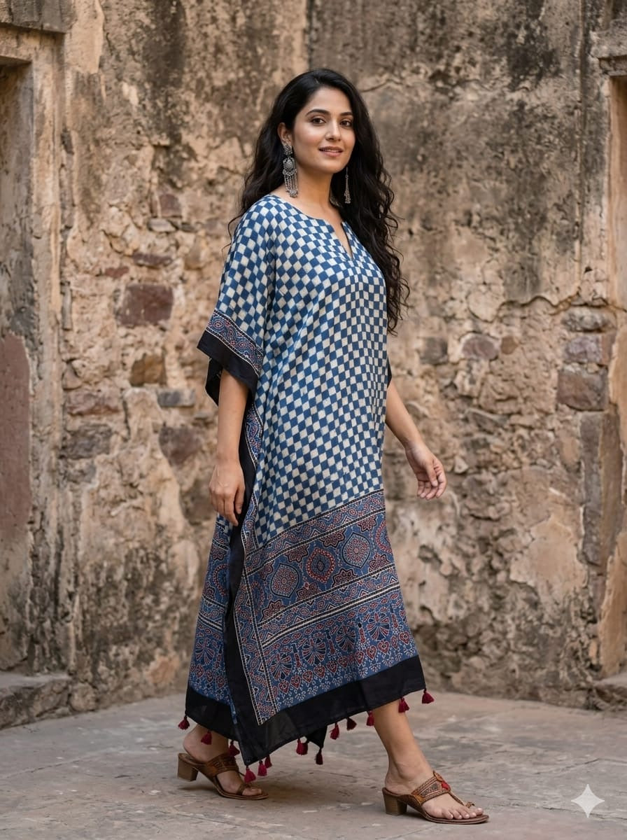 Ajrakh Kaftan in modal silk