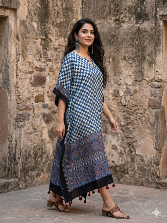 Ajrakh Kaftan in modal silk