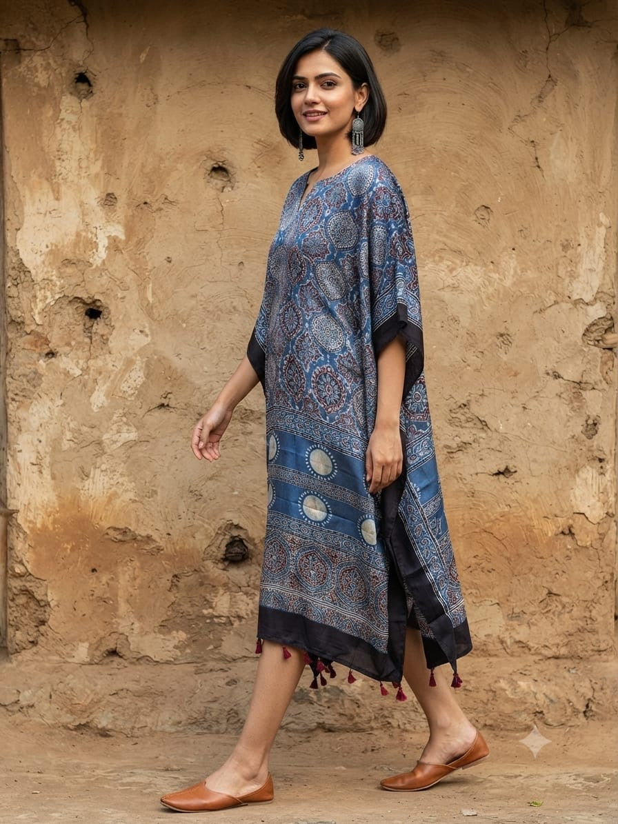 Ajrakh Kaftan in modal silk