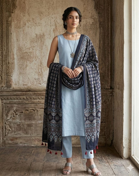 Ajrakh mul cotton dupatta