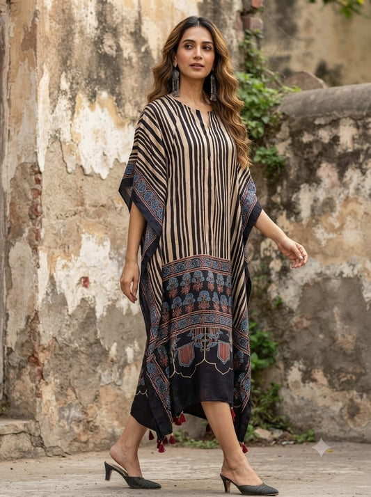 Ajrakh Kaftan in modal silk