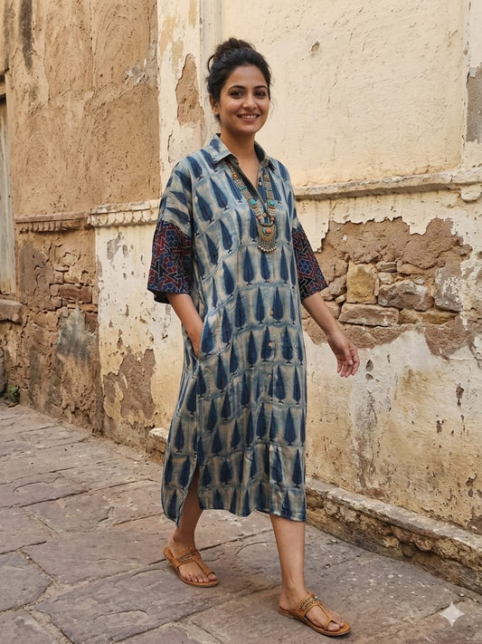 Ajrakh shirt dress