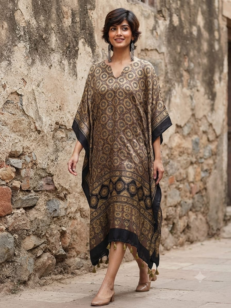 Ajrakh Kaftan in modal silk