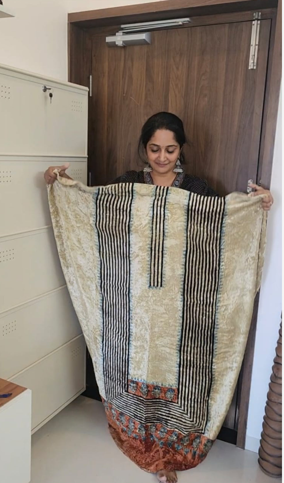 Velvet Ajrakh Modal suit (white)(top fabric)