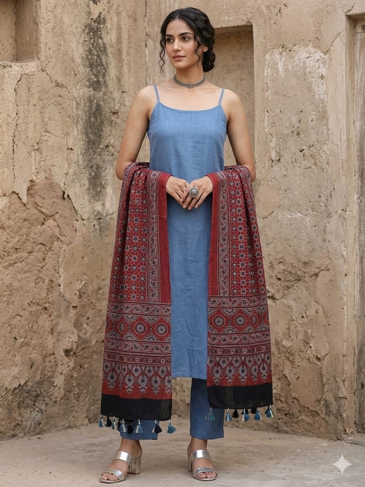 Ajrakh mul cotton dupatta
