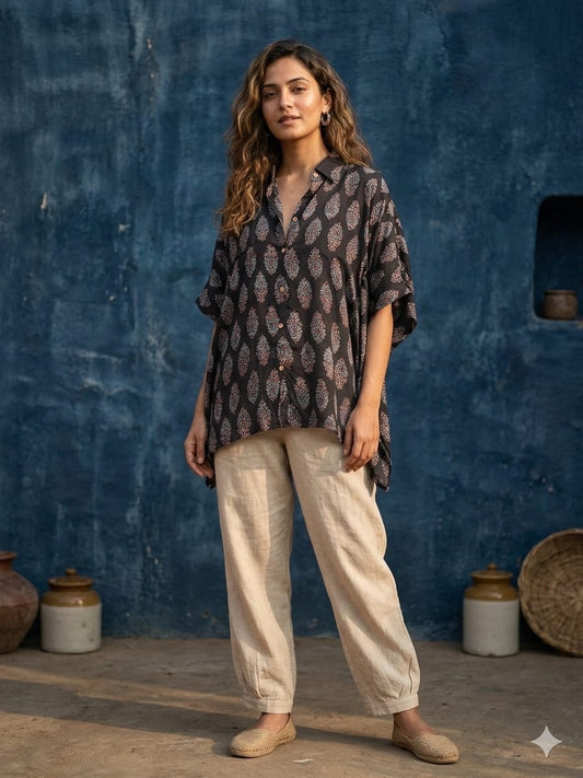 Ajrakh Kaftan shirt in modal silk