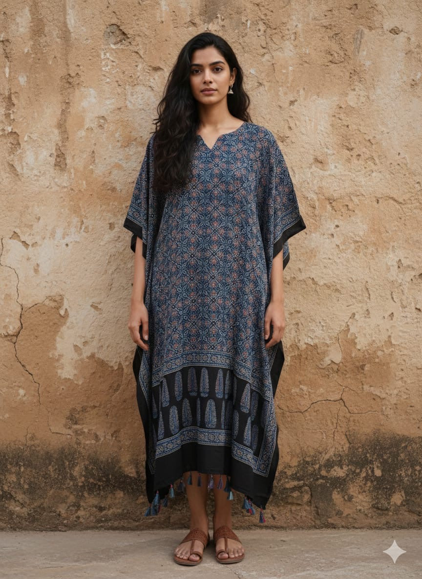 Ajrakh Kaftan in modal silk