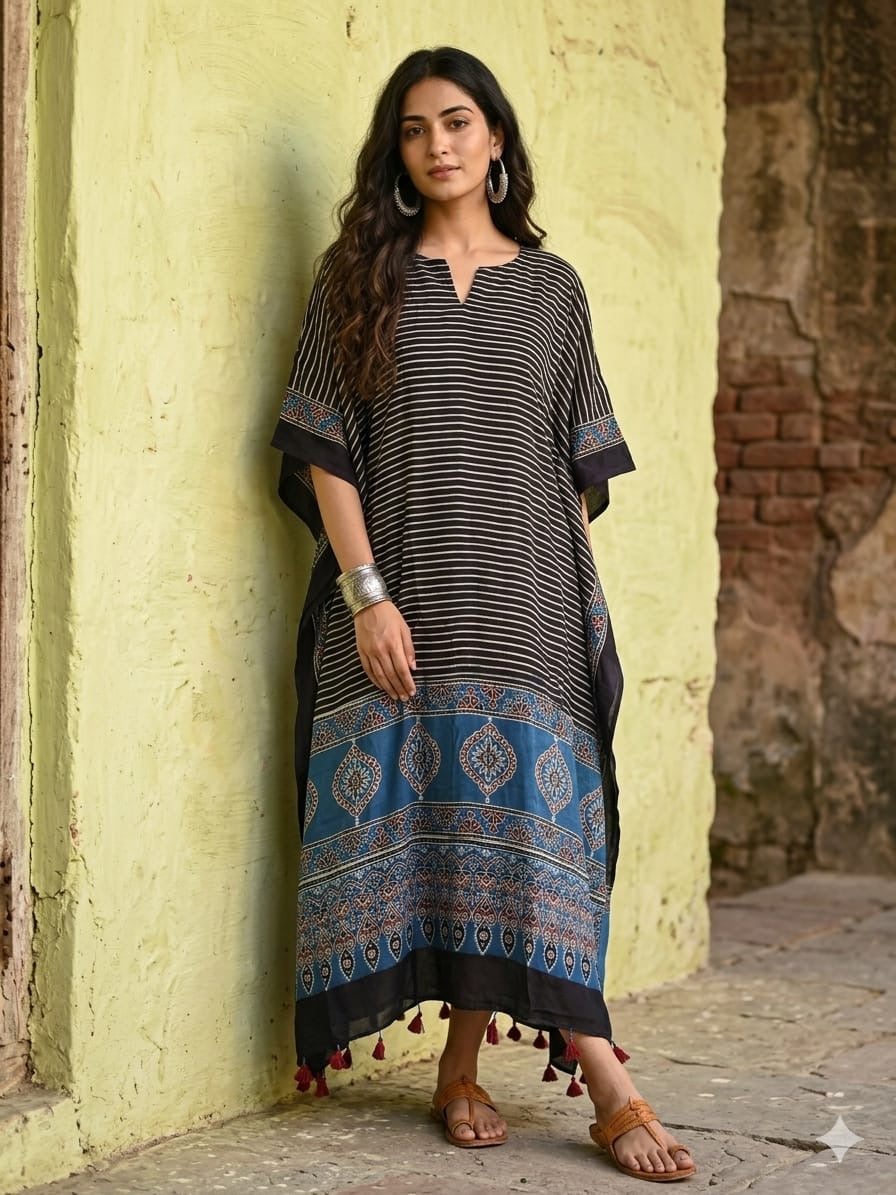 Ajrakh Kaftan in modal silk