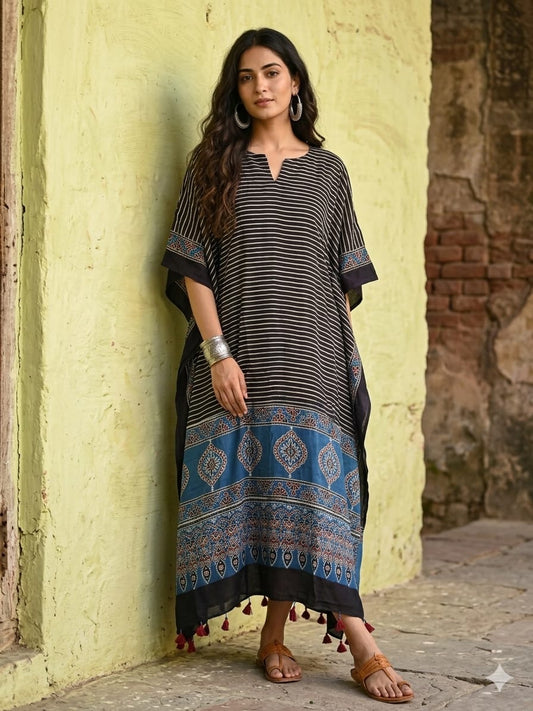 Ajrakh Kaftan in modal silk