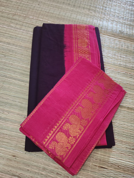 Madurai Sungudi saree (plain saree with pink border) (without blouse)