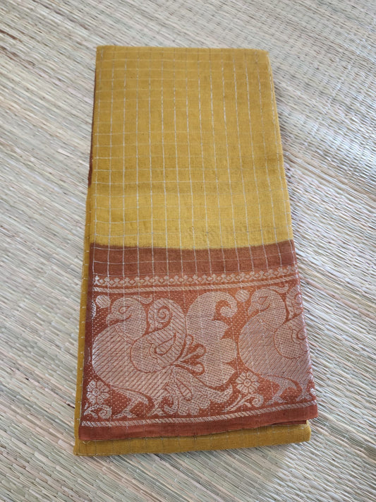 Madurai Sungudi saree (Yellow with rust orange) (without blouse)