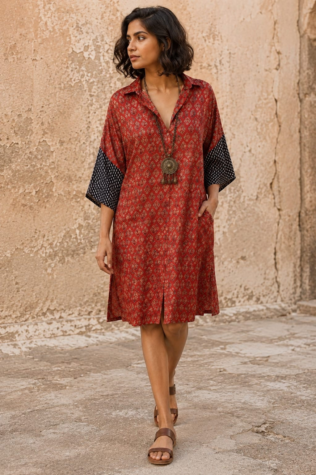 Ajrakh shirt dress (Short)