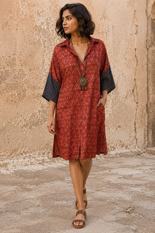 Ajrakh shirt dress (Short)