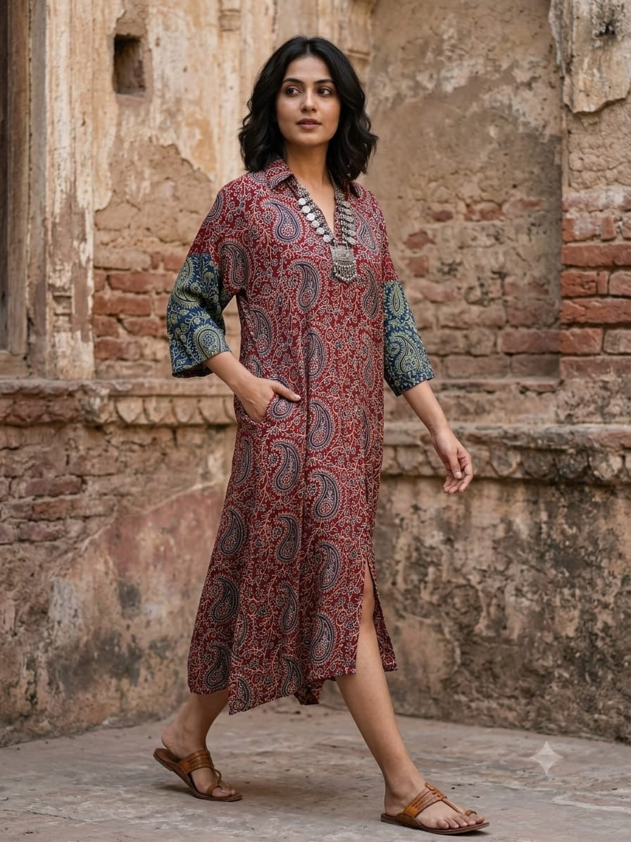 Ajrakh shirt dress