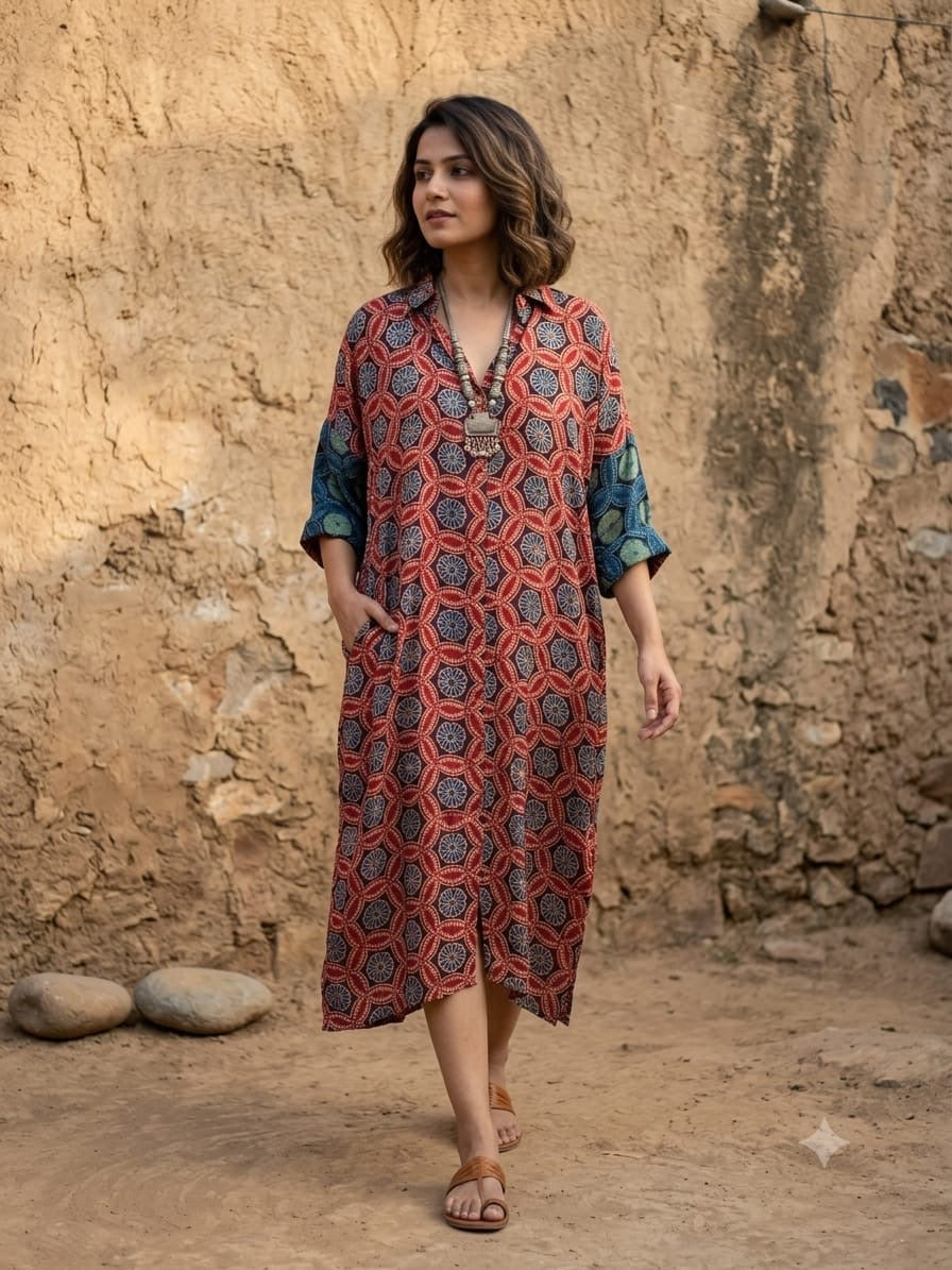 Ajrakh shirt dress