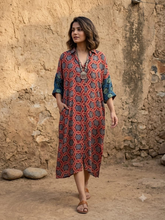 Ajrakh shirt dress