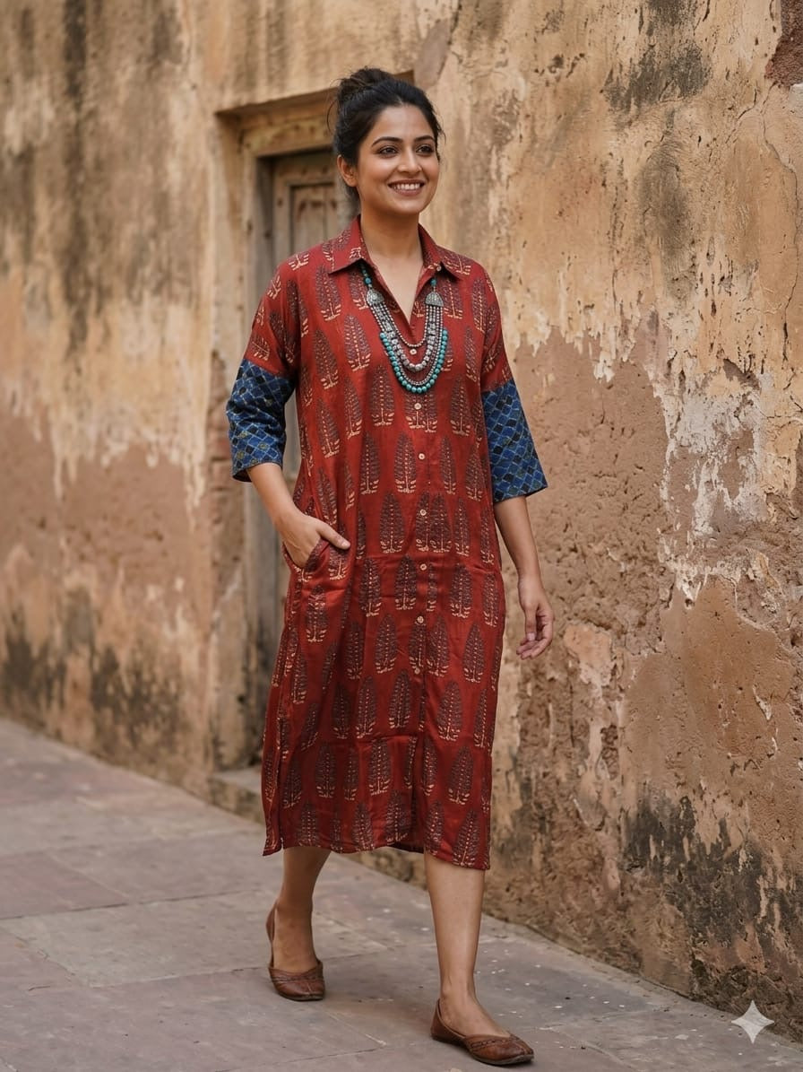 Ajrakh shirt dress