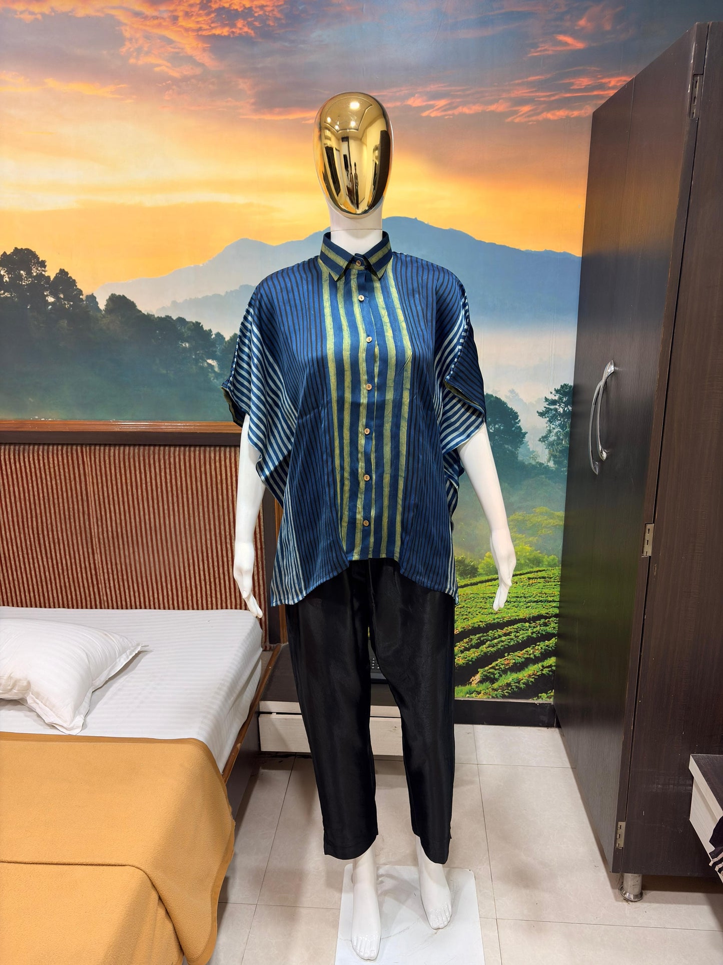 Ajrakh Kaftan shirt in modal silk